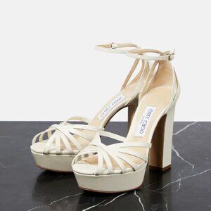 NIB$945 JIMMY CHOO Isra Leather Ankle-Strap Platform Block Heel Sandals 36.5 6